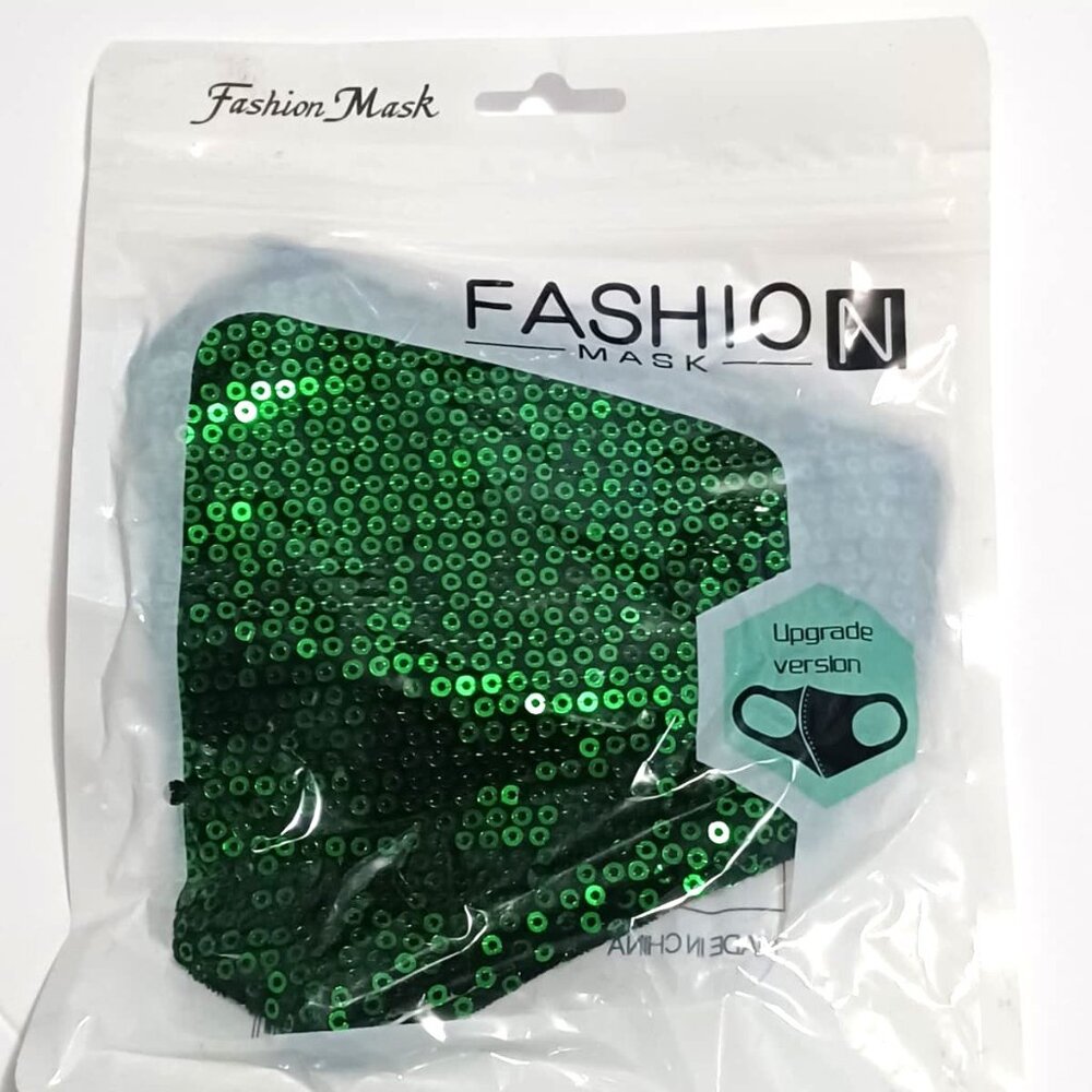 Green Sequins Reusable Face Mask, Non-Medical